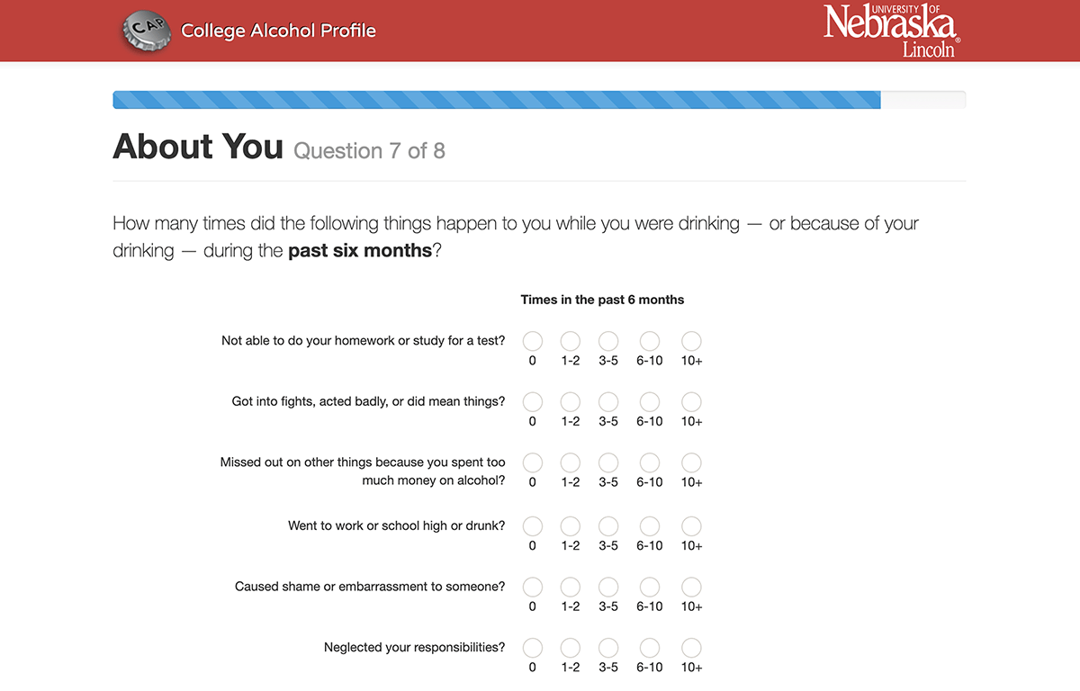 Project Screenshot: College Alcohol Profile Survey App